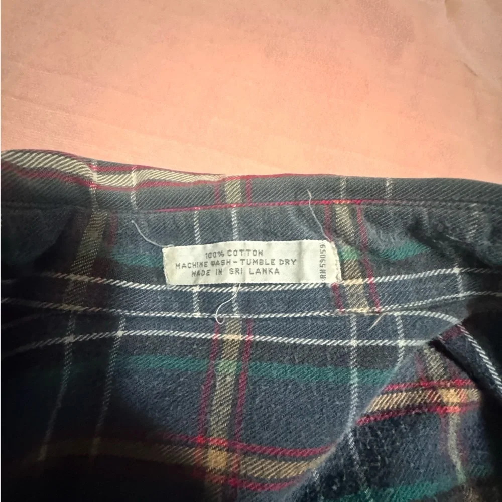 100% Cotton Plaid Flannel Button Down Shirt – Blue Pink – M/L - Picture 2 of 3